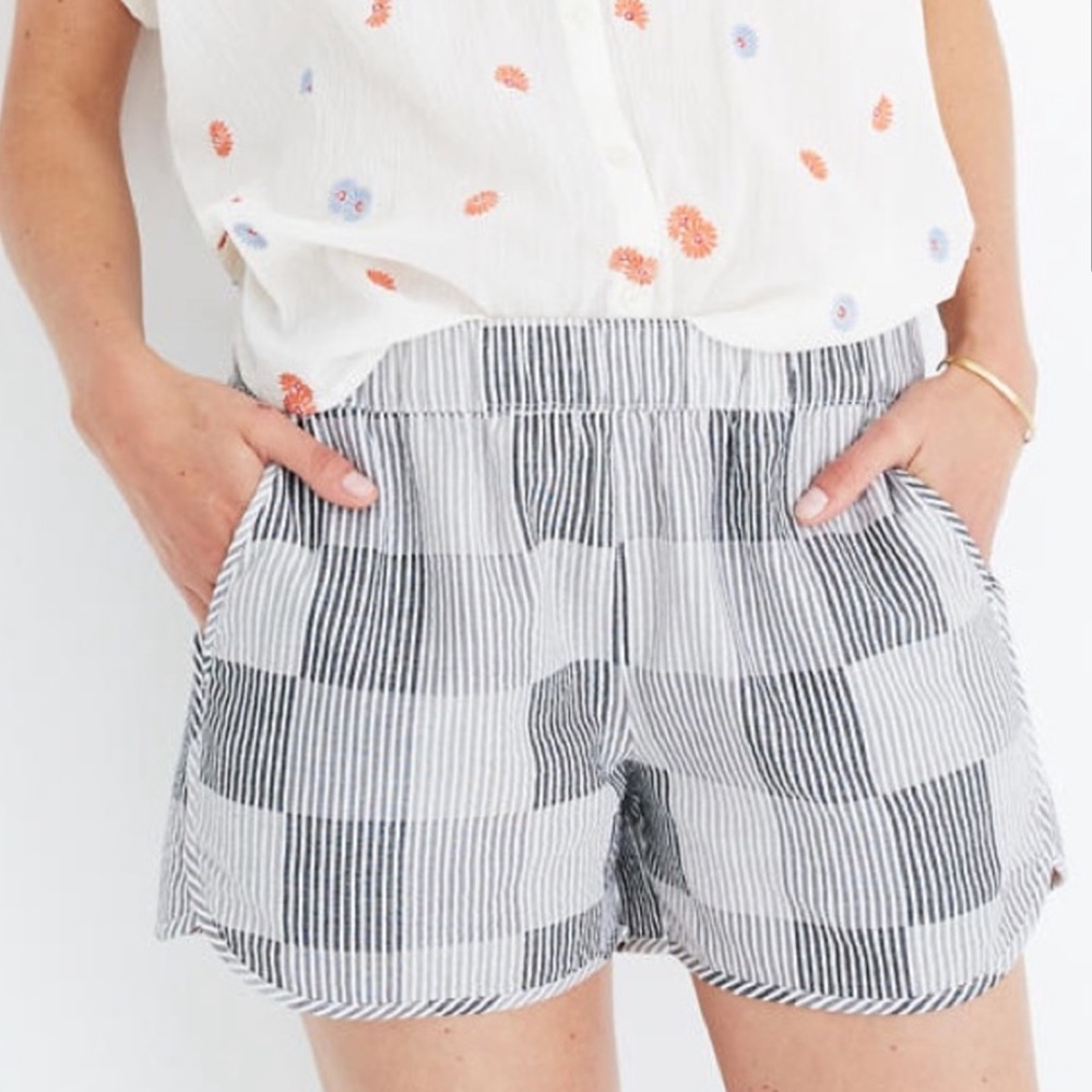 Madewell Cotton Pull On Shorts Striped Check Pattern